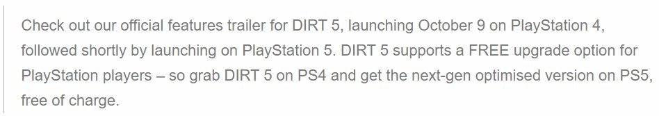 开发商：《尘埃5》将支持PS4版免费升级至PS5版(ps4尘埃5有中文版吗)